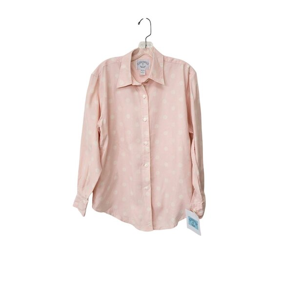 Solutions Women's Silk Pink & White Polka Dot Long Sleeve Button-Up Shirt Size M - Picture 5 of 5